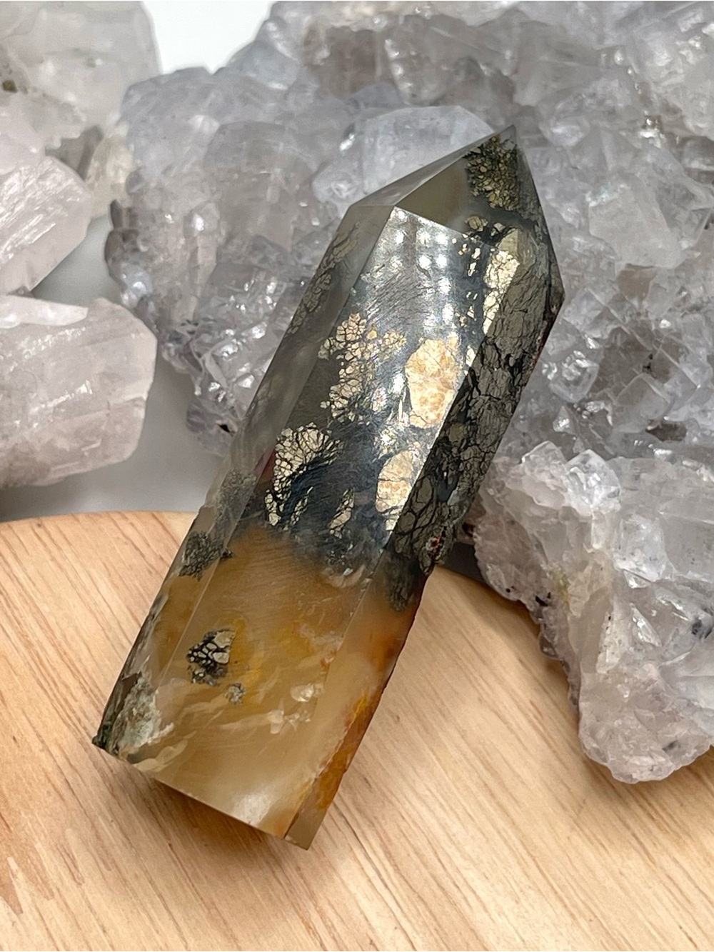 🌑Pyrite in Agate Polished Crystal Tower Point🌑 - Picture 4 of 4